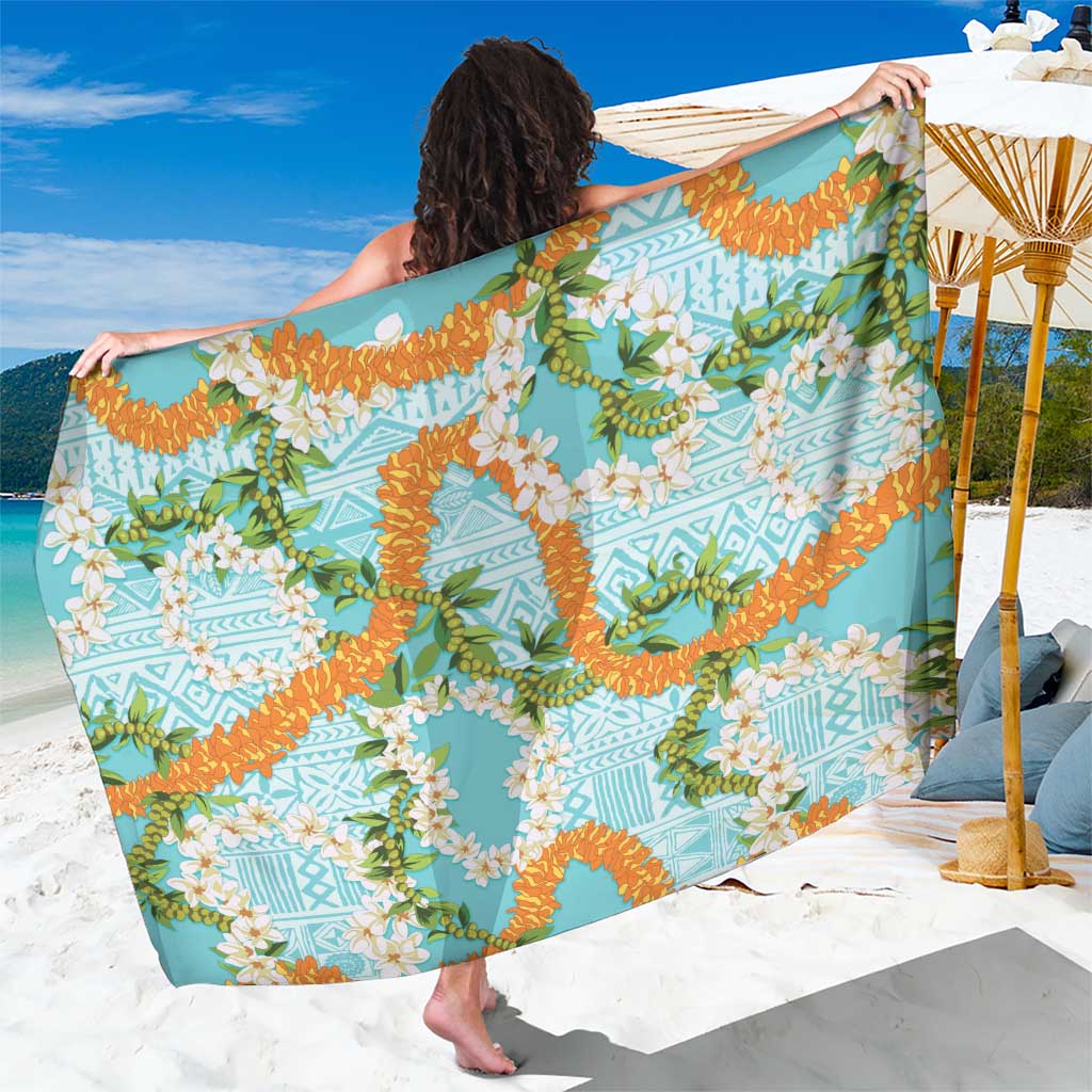 Aloha Festive Hawaii Sarong Mokihana - Maile and Ilima on Turquoise - Polynesian Pride