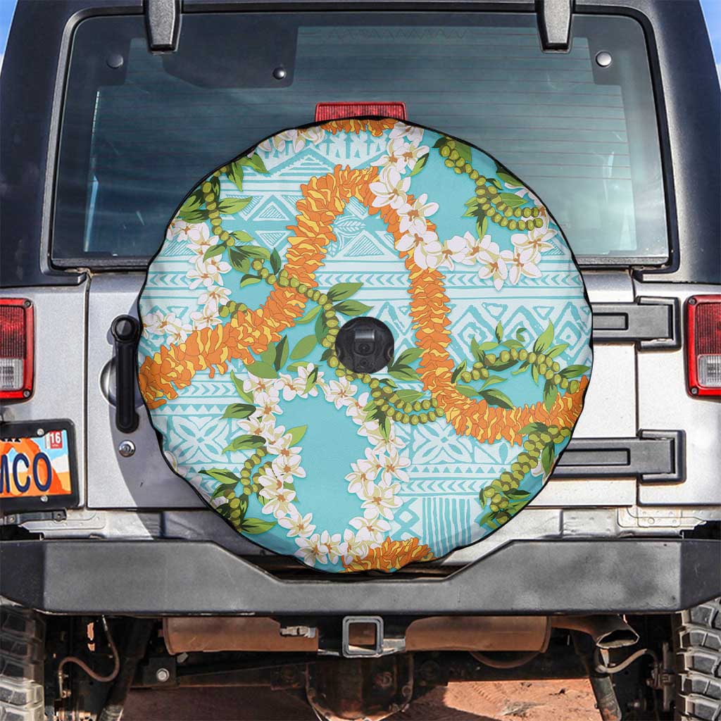 Aloha Festive Hawaii Spare Tire Cover Mokihana - Maile and Ilima on Turquoise - Polynesian Pride