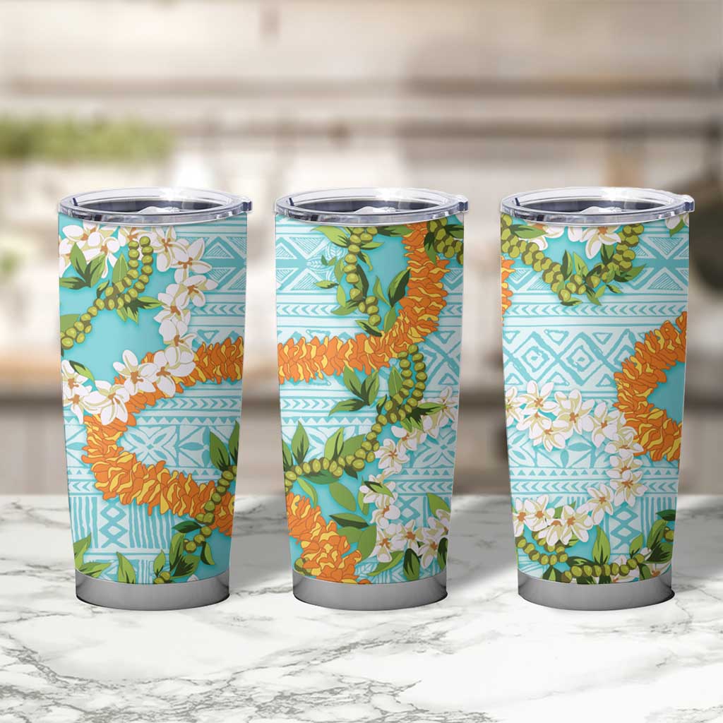 Aloha Festive Hawaii Tumbler Cup Mokihana - Maile and Ilima on Turquoise - Polynesian Pride