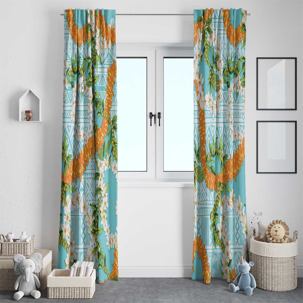 Aloha Festive Hawaii Window Curtain Mokihana - Maile and Ilima on Turquoise - Polynesian Pride