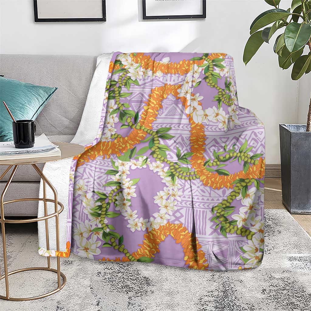 Aloha Festive Hawaii Blanket Mokihana - Maile and Ilima on Lilac - Polynesian Pride