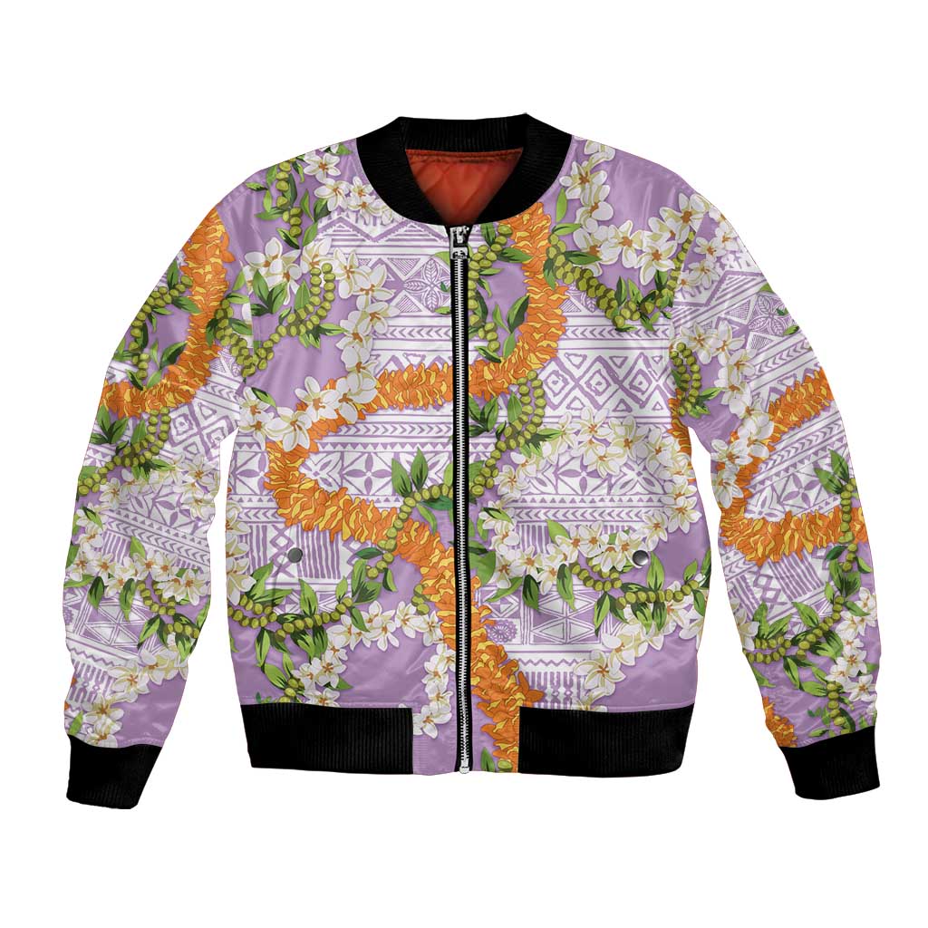 Aloha Festive Hawaii Bomber Jacket Mokihana - Maile and Ilima on Lilac - Polynesian Pride