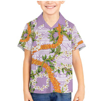 Aloha Festive Hawaii Family Matching Mermaid Dress and Hawaiian Shirt Mokihana - Maile and Ilima on Lilac - Polynesian Pride