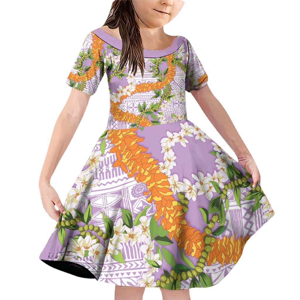 Aloha Festive Hawaii Family Matching Off Shoulder Short Dress and Hawaiian Shirt Mokihana - Maile and Ilima on Lilac - Polynesian Pride
