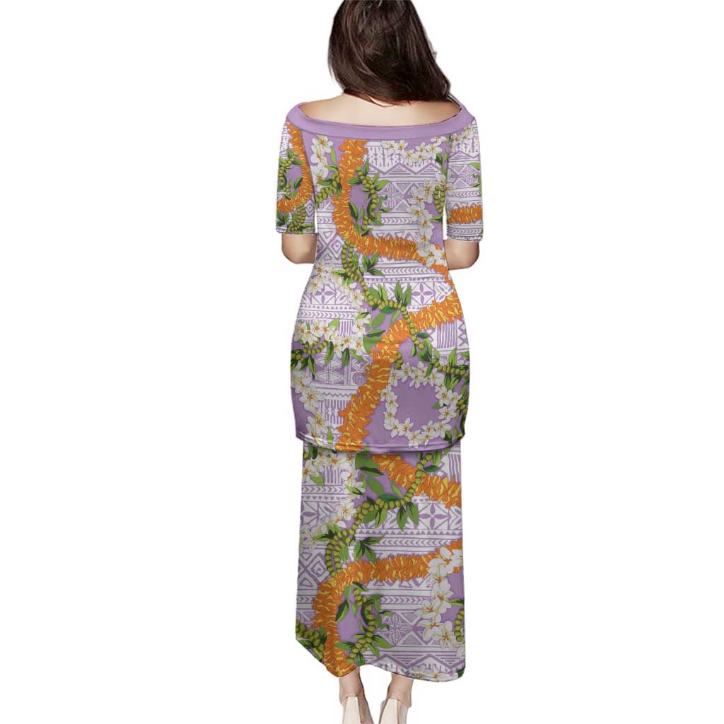 Aloha Festive Hawaii Family Matching Puletasi and Hawaiian Shirt Mokihana - Maile and Ilima on Lilac - Polynesian Pride