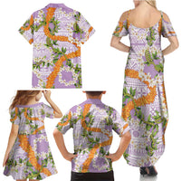 Aloha Festive Hawaii Family Matching Summer Maxi Dress and Hawaiian Shirt Mokihana - Maile and Ilima on Lilac - Polynesian Pride