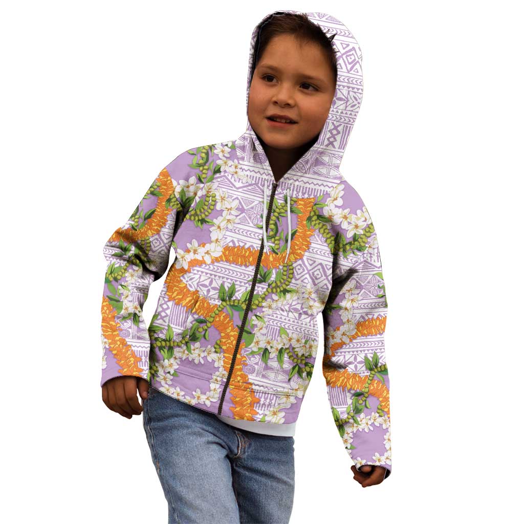 Aloha Festive Hawaii Kid Hoodie Mokihana - Maile and Ilima on Lilac - Polynesian Pride