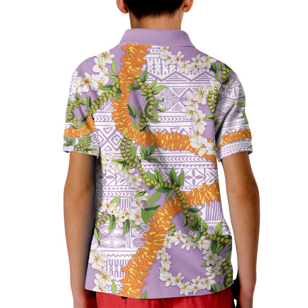 Aloha Festive Hawaii Kid Polo Shirt Mokihana - Maile and Ilima on Lilac - Polynesian Pride