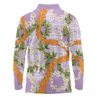 Aloha Festive Hawaii Long Sleeve Polo Shirt Mokihana - Maile and Ilima on Lilac - Polynesian Pride