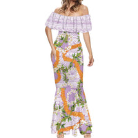 Aloha Festive Hawaii Mermaid Dress Mokihana - Maile and Ilima on Lilac - Polynesian Pride