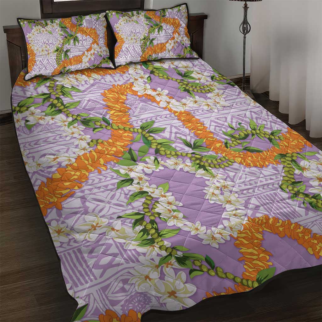 Aloha Festive Hawaii Quilt Bed Set Mokihana - Maile and Ilima on Lilac - Polynesian Pride