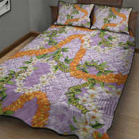 Aloha Festive Hawaii Quilt Bed Set Mokihana - Maile and Ilima on Lilac - Polynesian Pride