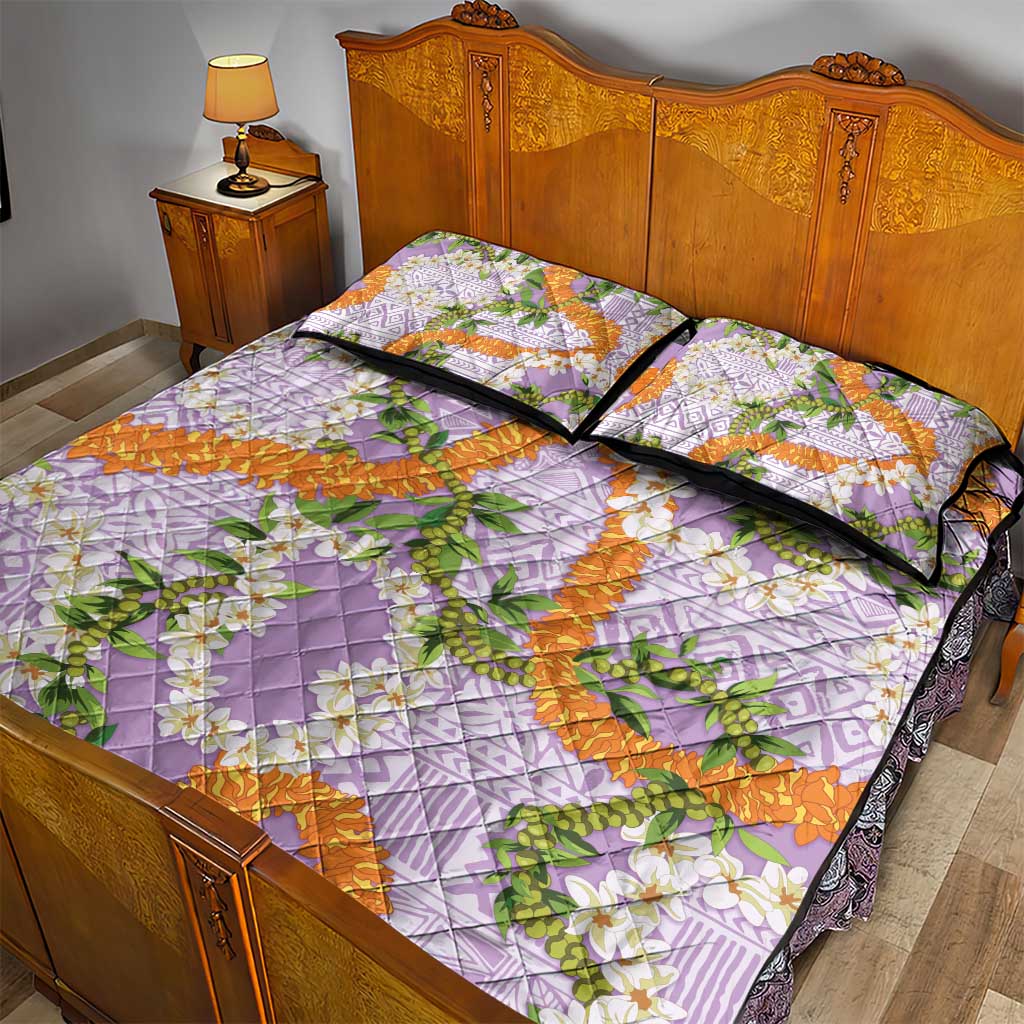 Aloha Festive Hawaii Quilt Bed Set Mokihana - Maile and Ilima on Lilac - Polynesian Pride