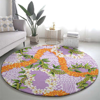 Aloha Festive Hawaii Round Carpet Mokihana - Maile and Ilima on Lilac - Polynesian Pride