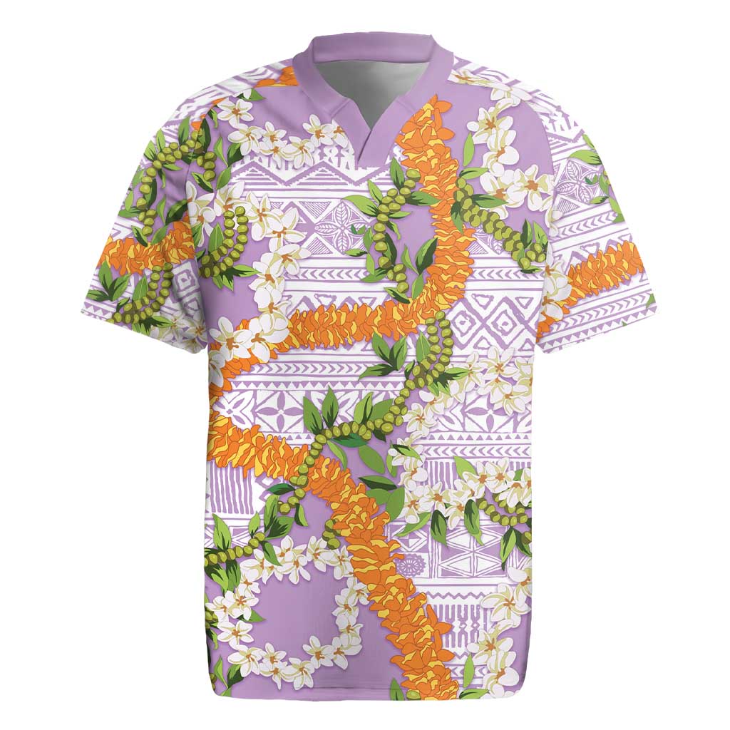 Aloha Festive Hawaii Rugby Jersey Mokihana - Maile and Ilima on Lilac - Polynesian Pride