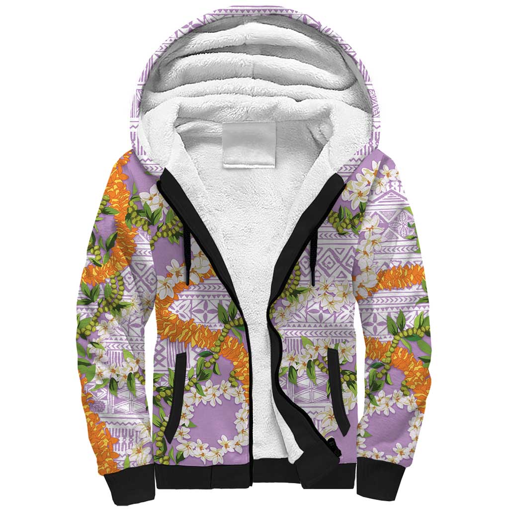 Aloha Festive Hawaii Sherpa Hoodie Mokihana - Maile and Ilima on Lilac - Polynesian Pride