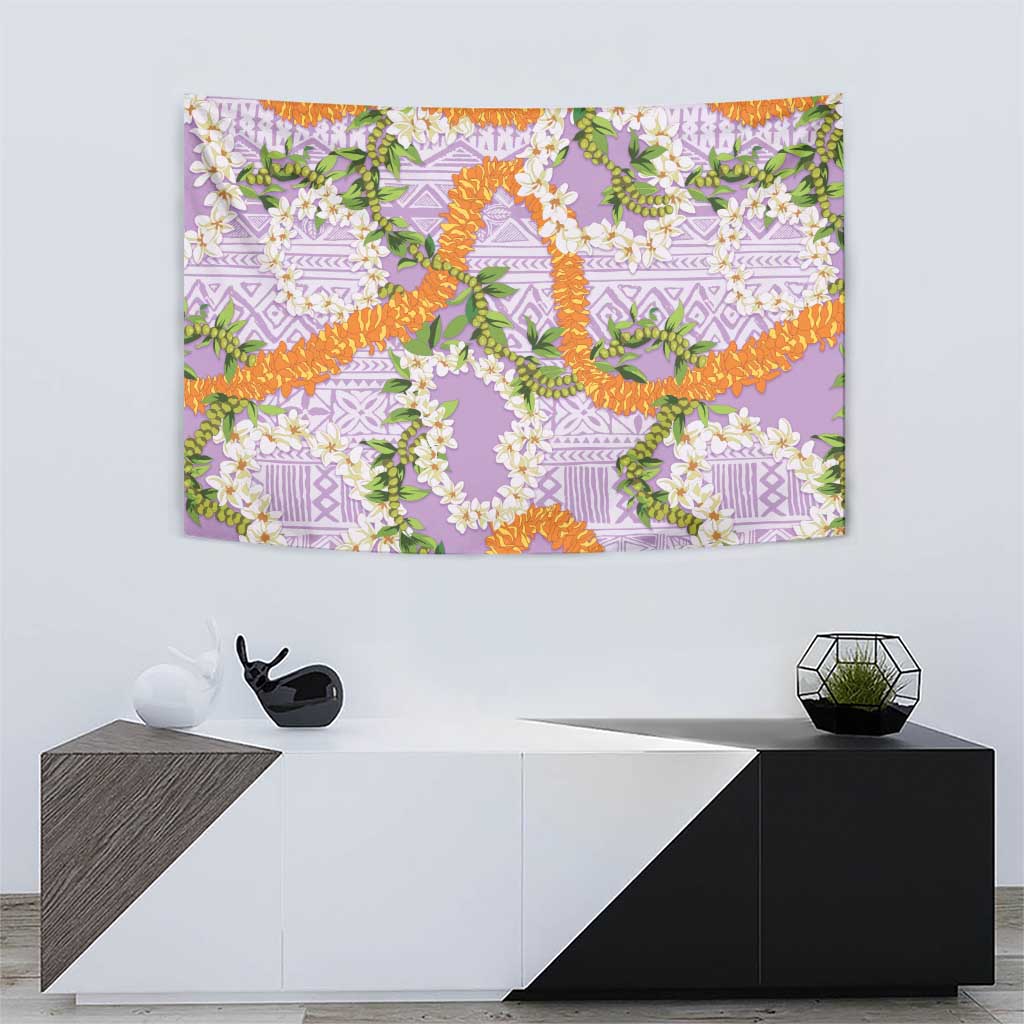 Aloha Festive Hawaii Tapestry Mokihana - Maile and Ilima on Lilac - Polynesian Pride