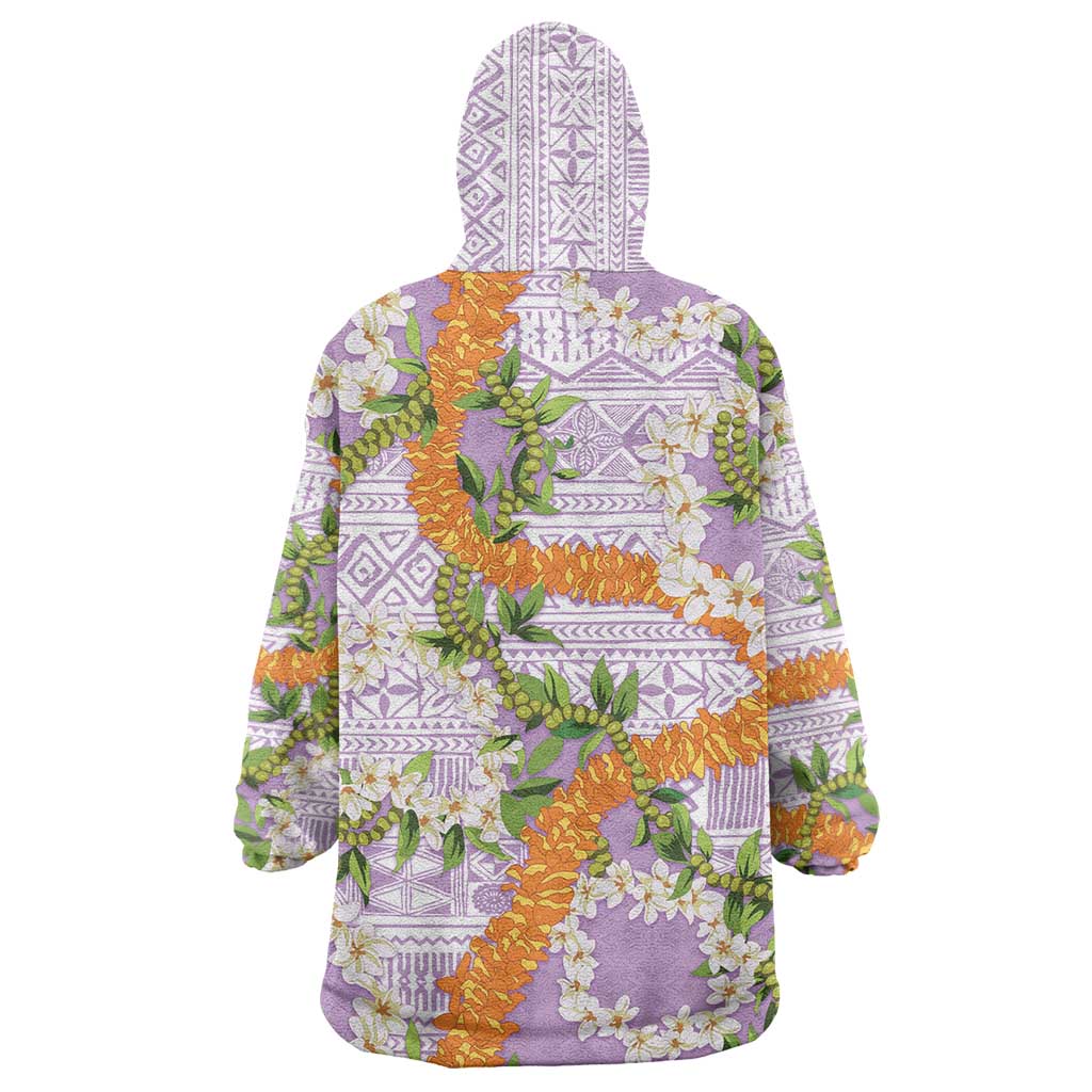 Aloha Festive Hawaii Wearable Blanket Hoodie Mokihana - Maile and Ilima on Lilac - Polynesian Pride