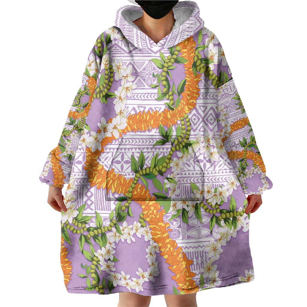Aloha Festive Hawaii Wearable Blanket Hoodie Mokihana - Maile and Ilima on Lilac - Polynesian Pride