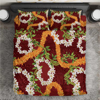 Aloha Festive Hawaii Bedding Set Mokihana - Maile and Ilima on Crimson - Polynesian Pride