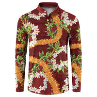 Aloha Festive Hawaii Button Sweatshirt Mokihana - Maile and Ilima on Crimson - Polynesian Pride