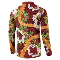 Aloha Festive Hawaii Button Sweatshirt Mokihana - Maile and Ilima on Crimson - Polynesian Pride