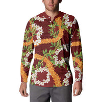 Aloha Festive Hawaii Button Sweatshirt Mokihana - Maile and Ilima on Crimson - Polynesian Pride