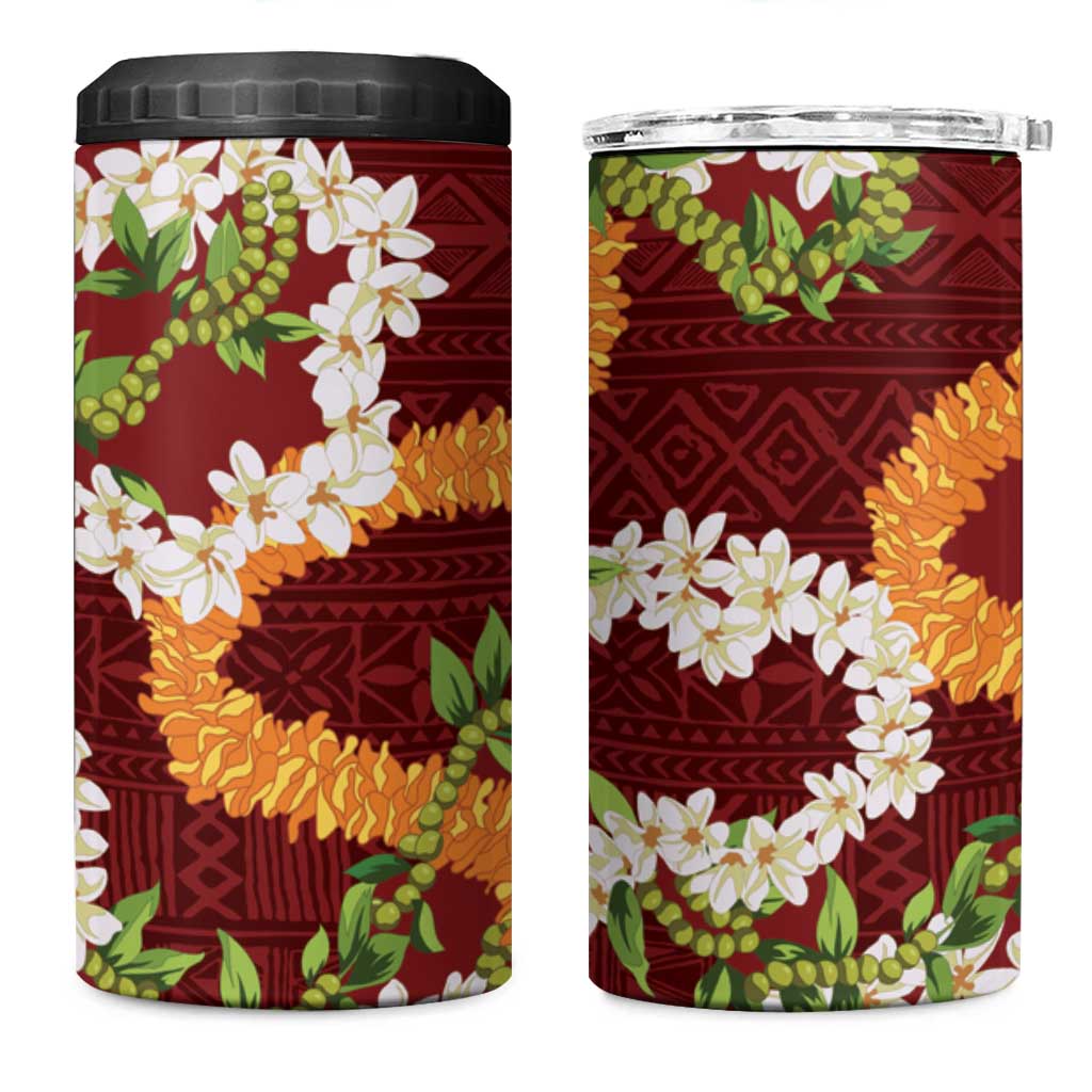 Aloha Festive Hawaii 4 in 1 Can Cooler Tumbler Mokihana - Maile and Ilima on Crimson - Polynesian Pride