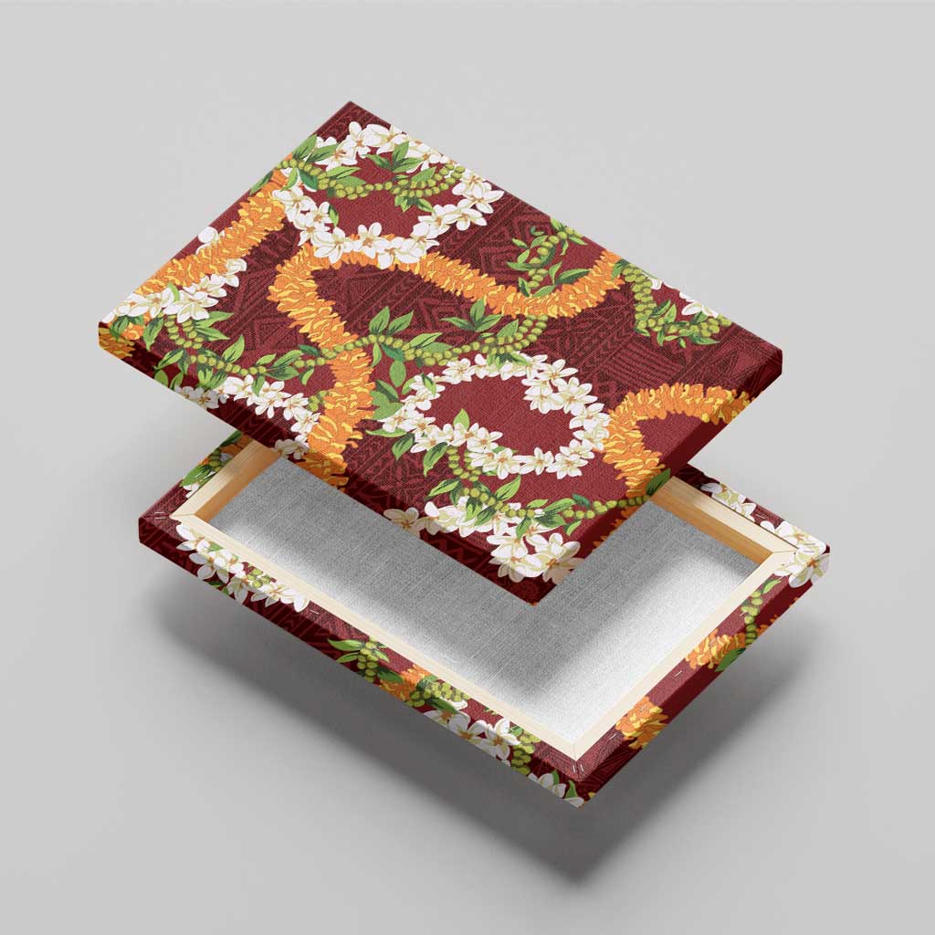 Aloha Festive Hawaii Canvas Wall Art Mokihana - Maile and Ilima on Crimson - Polynesian Pride
