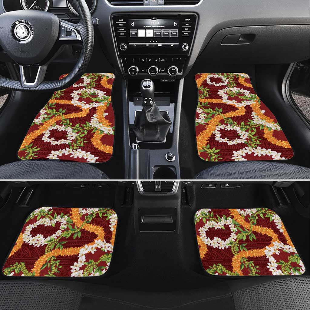 Aloha Festive Hawaii Car Mats Mokihana - Maile and Ilima on Crimson - Polynesian Pride