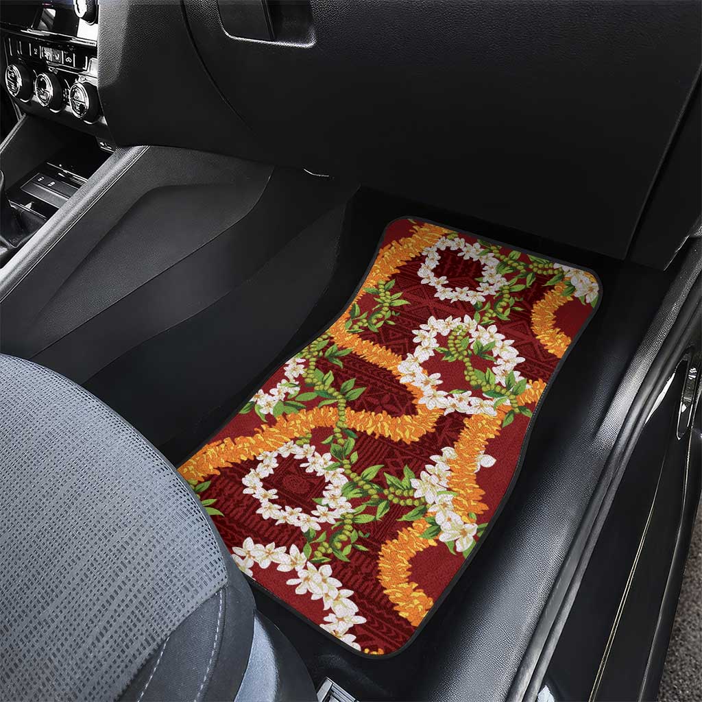 Aloha Festive Hawaii Car Mats Mokihana - Maile and Ilima on Crimson - Polynesian Pride