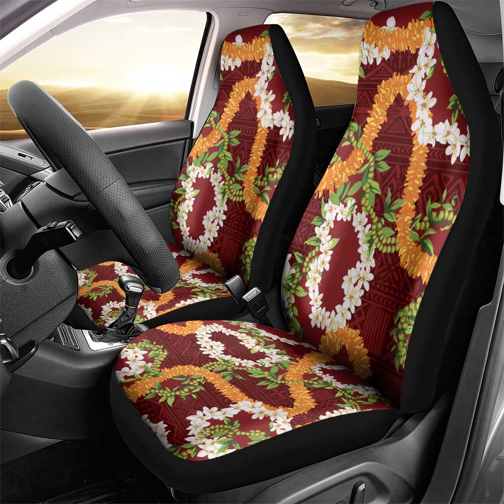 Aloha Festive Hawaii Car Seat Cover Mokihana - Maile and Ilima on Crimson - Polynesian Pride