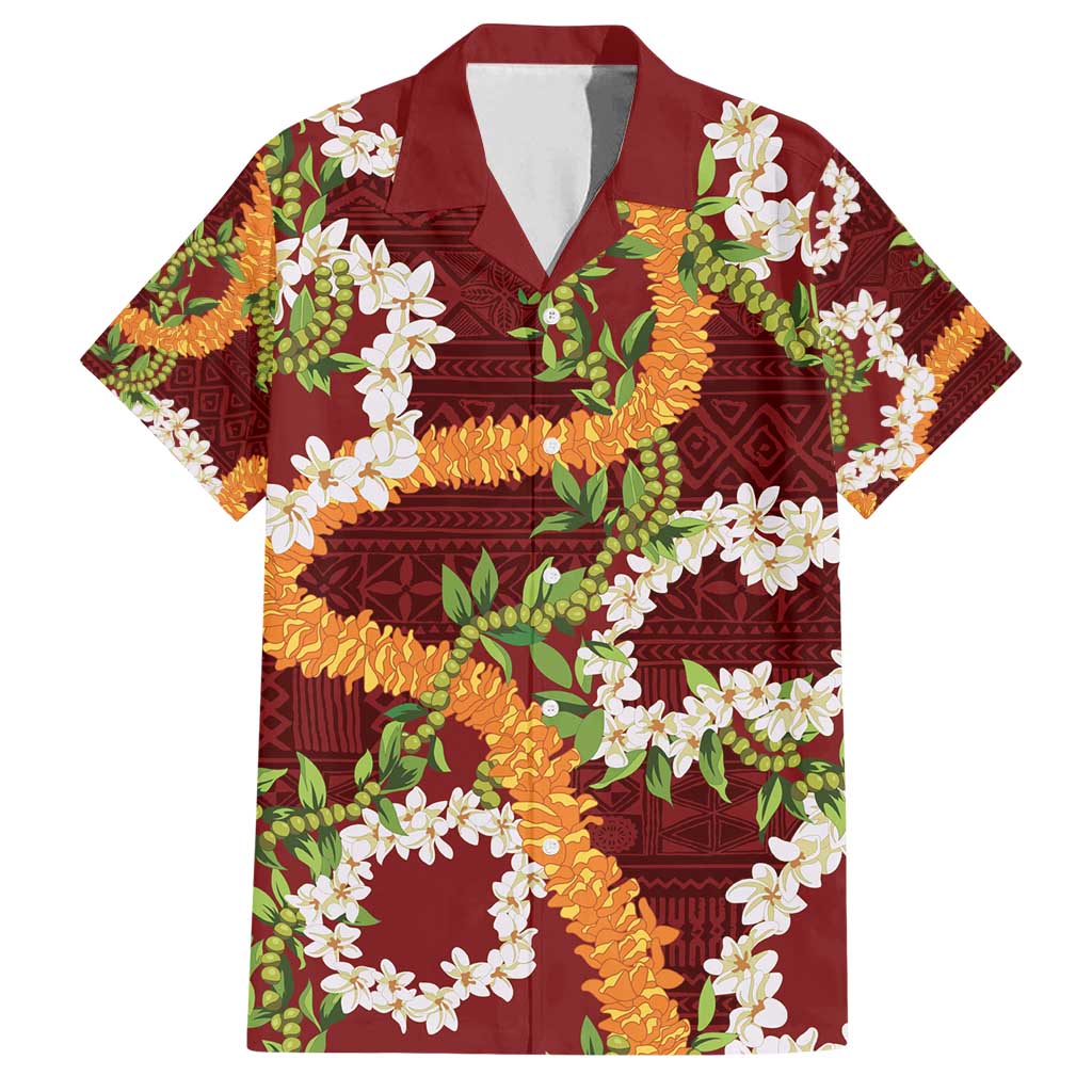Aloha Festive Hawaii Family Matching Long Sleeve Bodycon Dress and Hawaiian Shirt Mokihana - Maile and Ilima on Crimson - Polynesian Pride