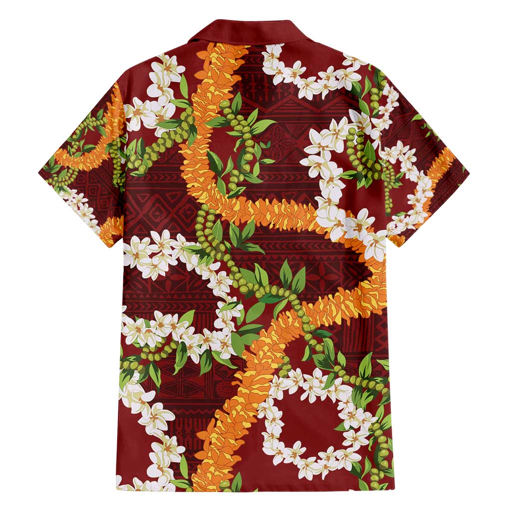 Aloha Festive Hawaii Family Matching Off Shoulder Maxi Dress and Hawaiian Shirt Mokihana - Maile and Ilima on Crimson - Polynesian Pride