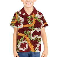 Aloha Festive Hawaii Family Matching Puletasi and Hawaiian Shirt Mokihana - Maile and Ilima on Crimson - Polynesian Pride