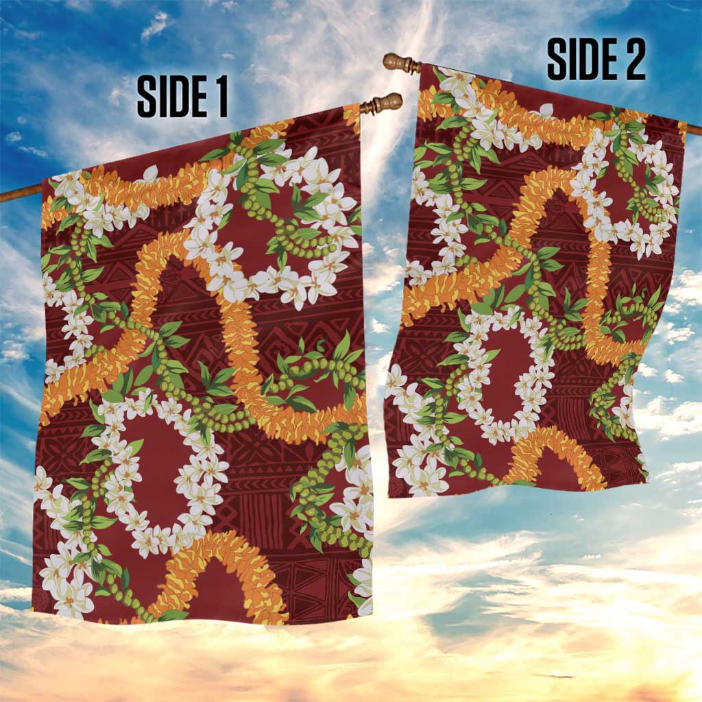 Aloha Festive Hawaii Garden Flag Mokihana - Maile and Ilima on Crimson - Polynesian Pride