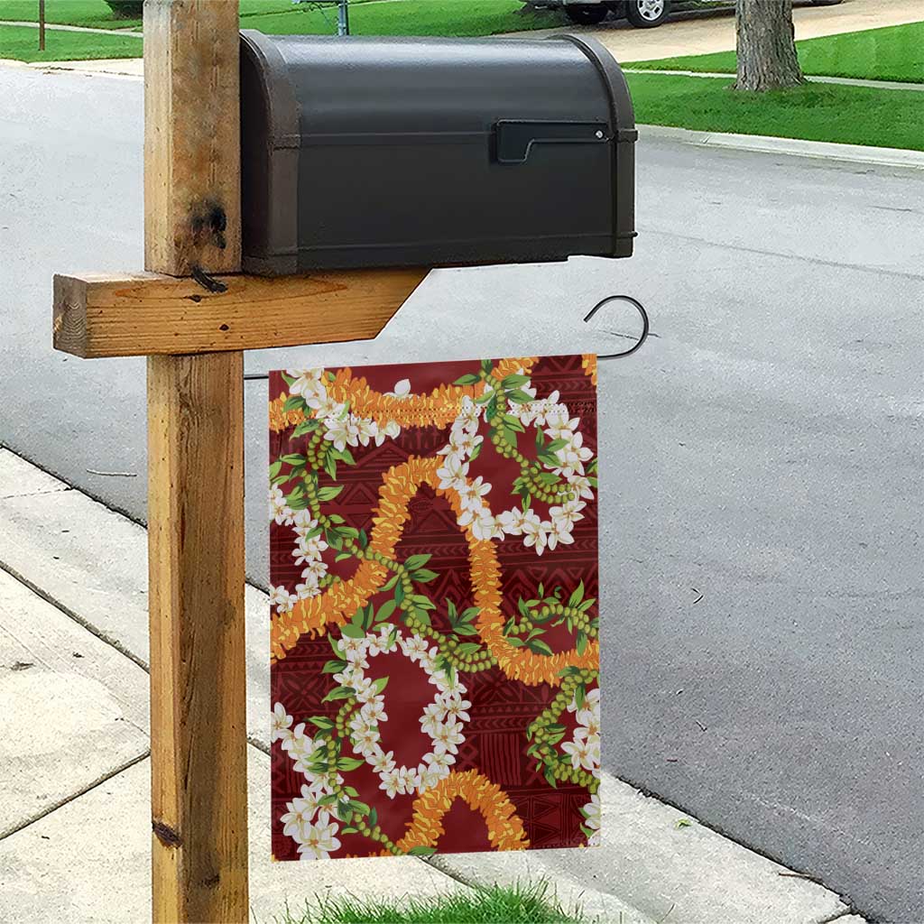 Aloha Festive Hawaii Garden Flag Mokihana - Maile and Ilima on Crimson - Polynesian Pride