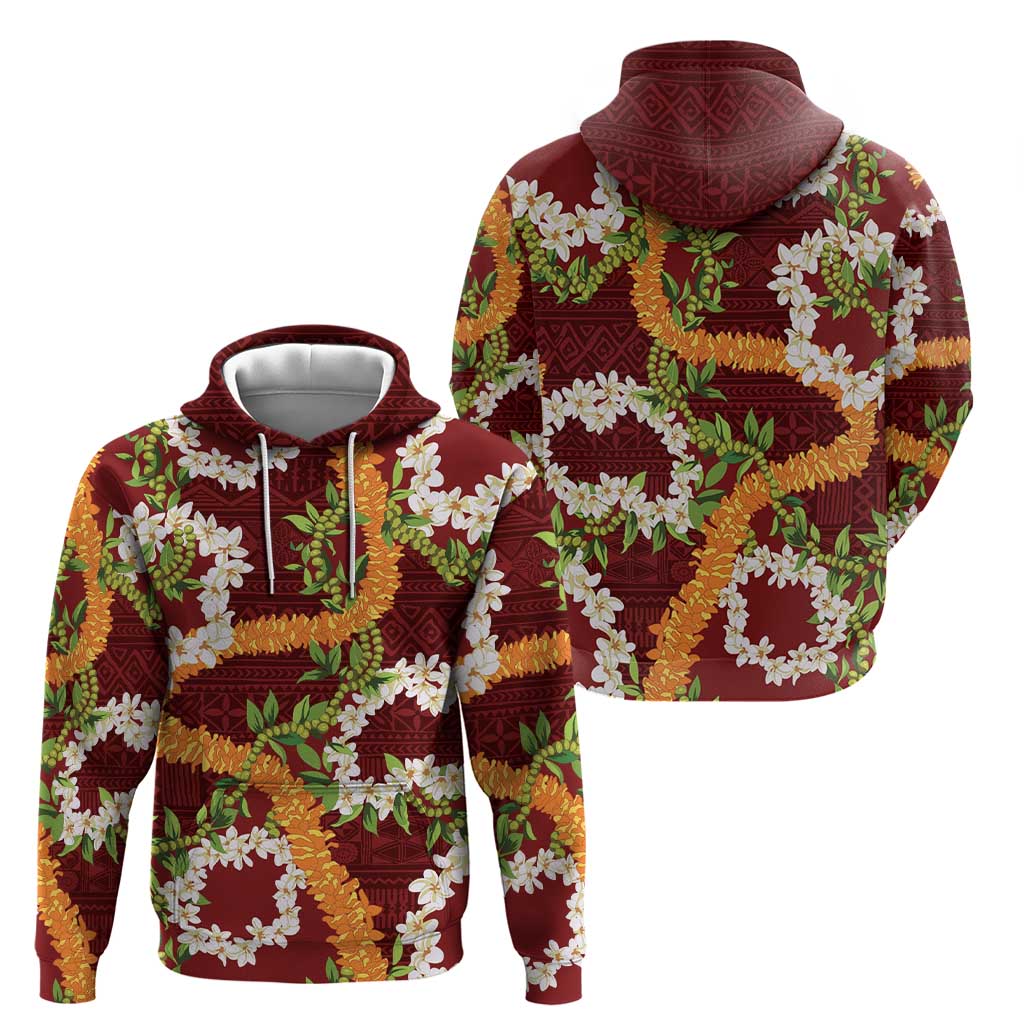 Aloha Festive Hawaii Hoodie Mokihana - Maile and Ilima on Crimson - Polynesian Pride
