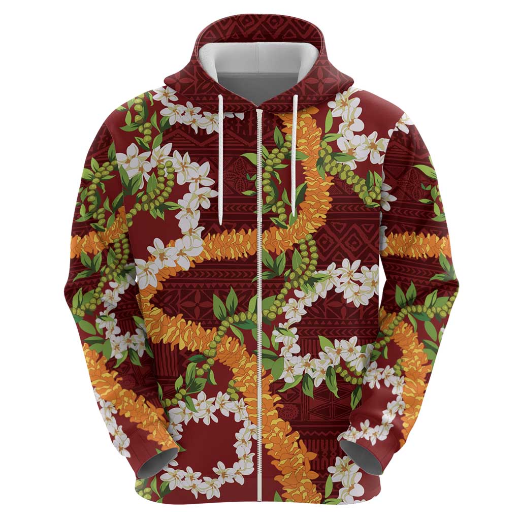 Aloha Festive Hawaii Hoodie Mokihana - Maile and Ilima on Crimson - Polynesian Pride