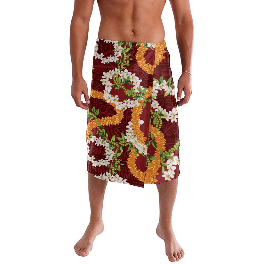 Aloha Festive Hawaii Lavalava Mokihana - Maile and Ilima on Crimson - Polynesian Pride