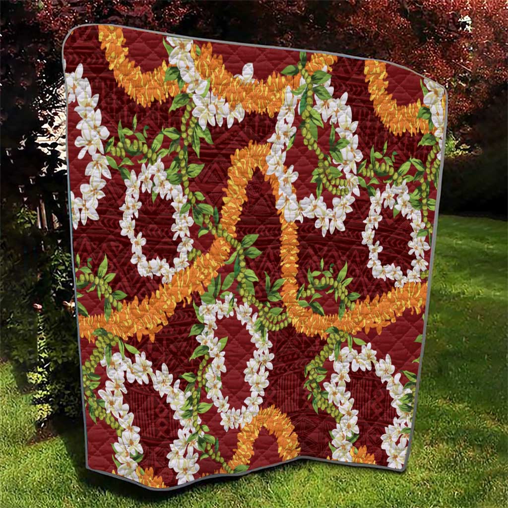 Aloha Festive Hawaii Quilt Mokihana - Maile and Ilima on Crimson - Polynesian Pride