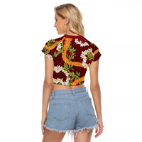 Aloha Festive Hawaii Raglan Cropped T Shirt Mokihana - Maile and Ilima on Crimson - Polynesian Pride