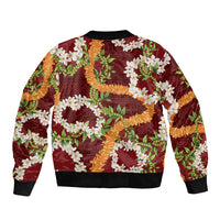Aloha Festive Hawaii Sleeve Zip Bomber Jacket Mokihana - Maile and Ilima on Crimson - Polynesian Pride