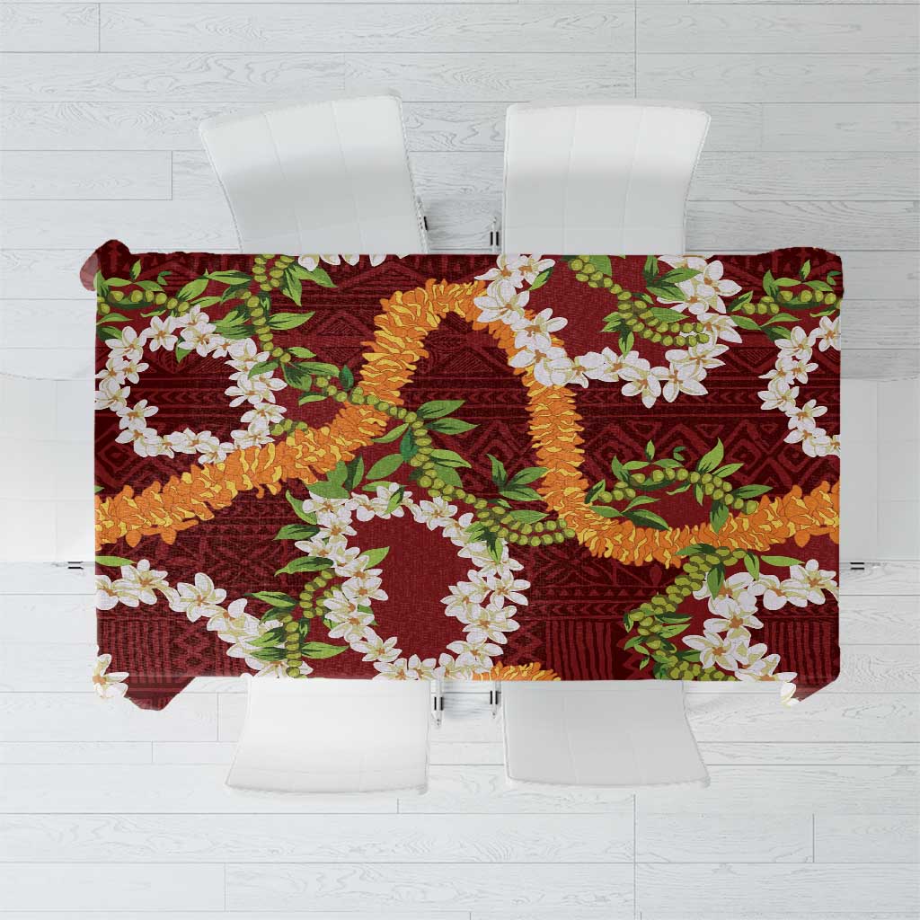 Aloha Festive Hawaii Tablecloth Mokihana - Maile and Ilima on Crimson - Polynesian Pride