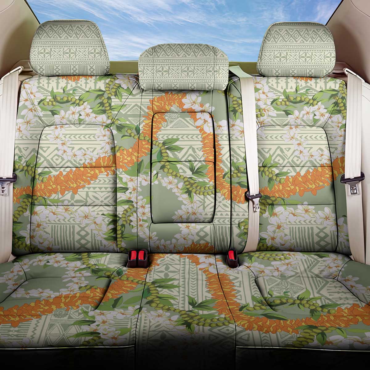 Aloha Festive Hawaii Back Car Seat Cover Mokihana - Maile Leis in Muted Summer - Polynesian Pride
