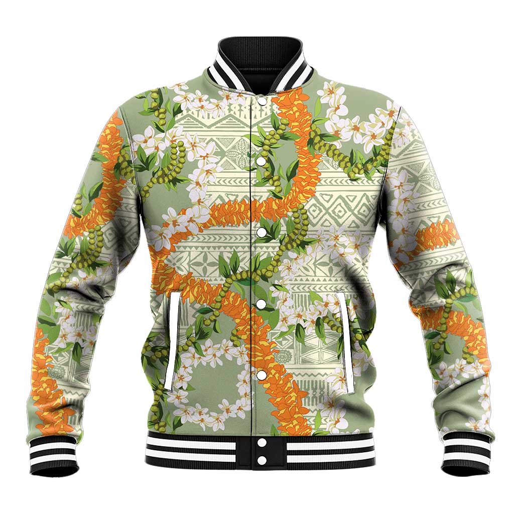 Aloha Festive Hawaii Baseball Jacket Mokihana - Maile Leis in Muted Summer - Polynesian Pride