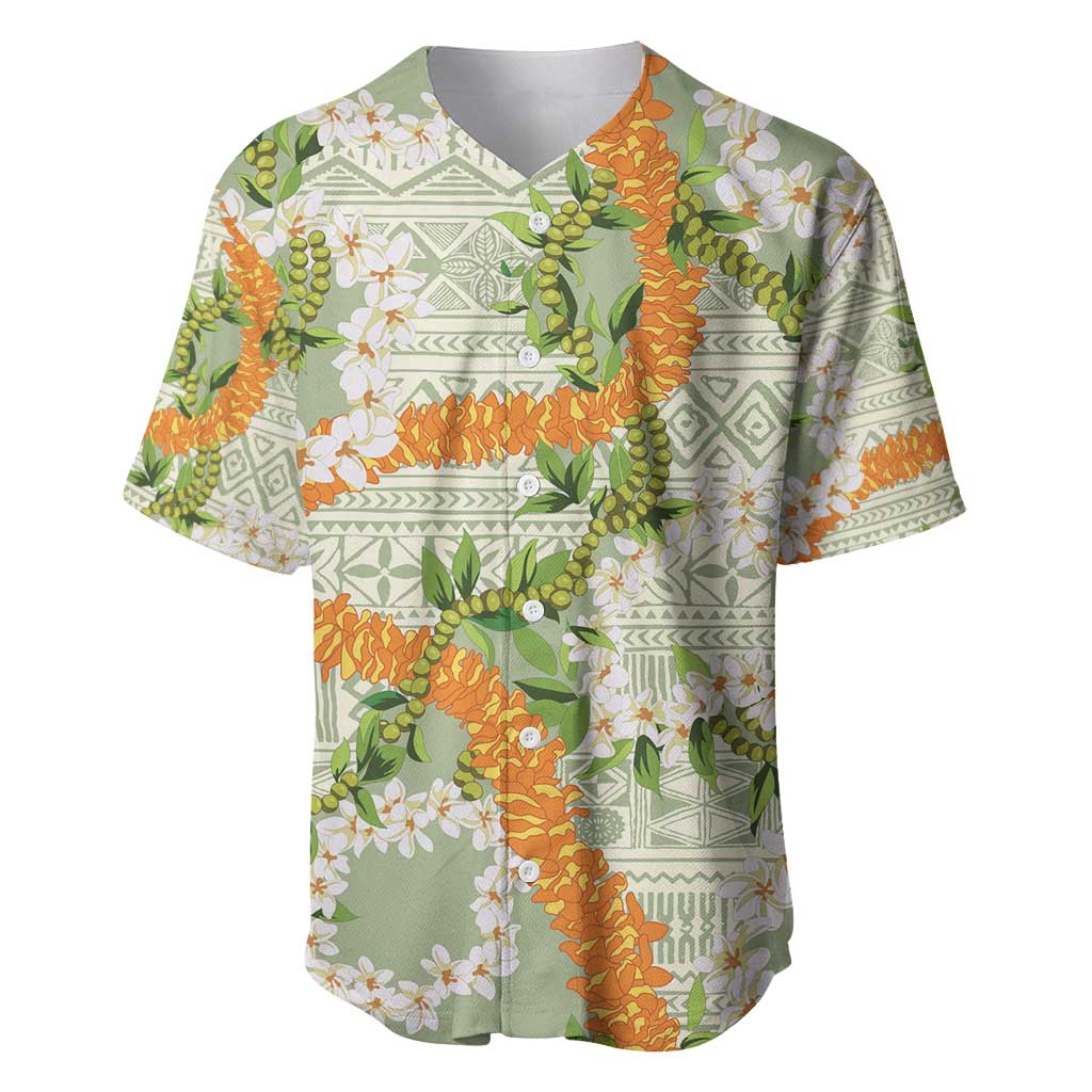 Aloha Festive Hawaii Baseball Jersey Mokihana - Maile Leis in Muted Summer - Polynesian Pride