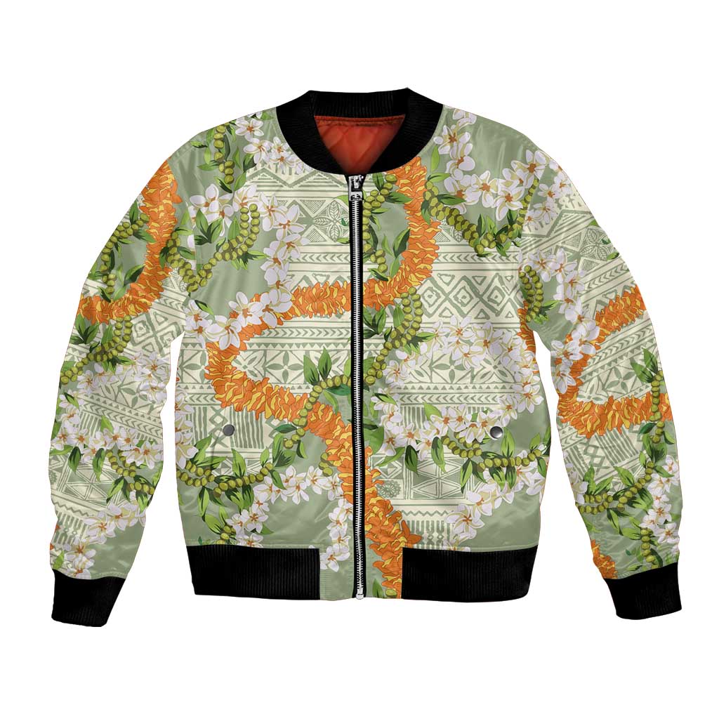 Aloha Festive Hawaii Bomber Jacket Mokihana - Maile Leis in Muted Summer - Polynesian Pride