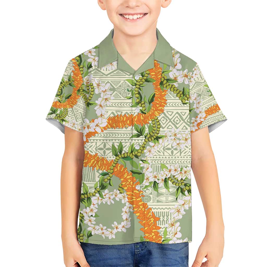 Aloha Festive Hawaii Kid Hawaiian Shirt Mokihana - Maile Leis in Muted Summer - Polynesian Pride
