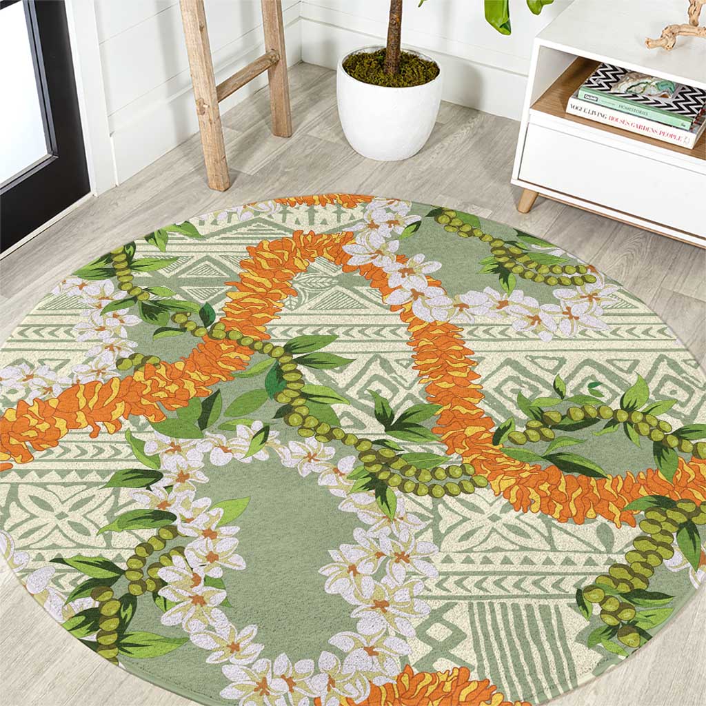 Aloha Festive Hawaii Round Carpet Mokihana - Maile Leis in Muted Summer - Polynesian Pride